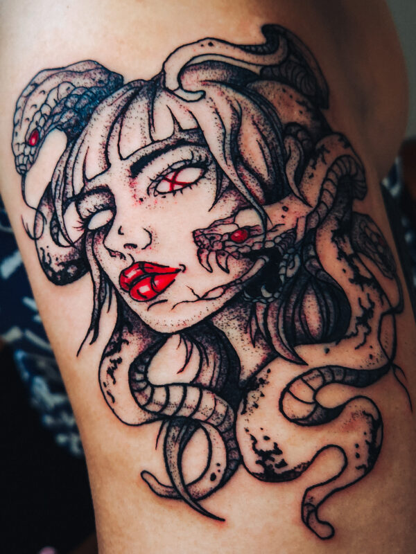 Young Medusa and Snake Tattoo