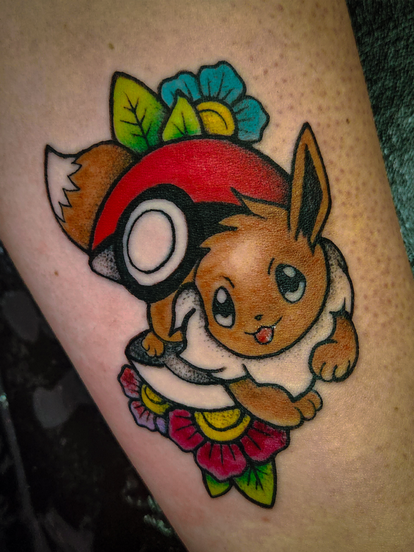 Eevee Pokemon and Poke Ball Tattoo