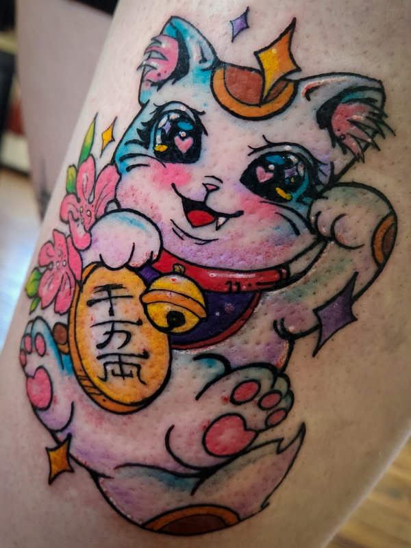 Maneki Neko Cute Chibi Lucky Cat Tattoo